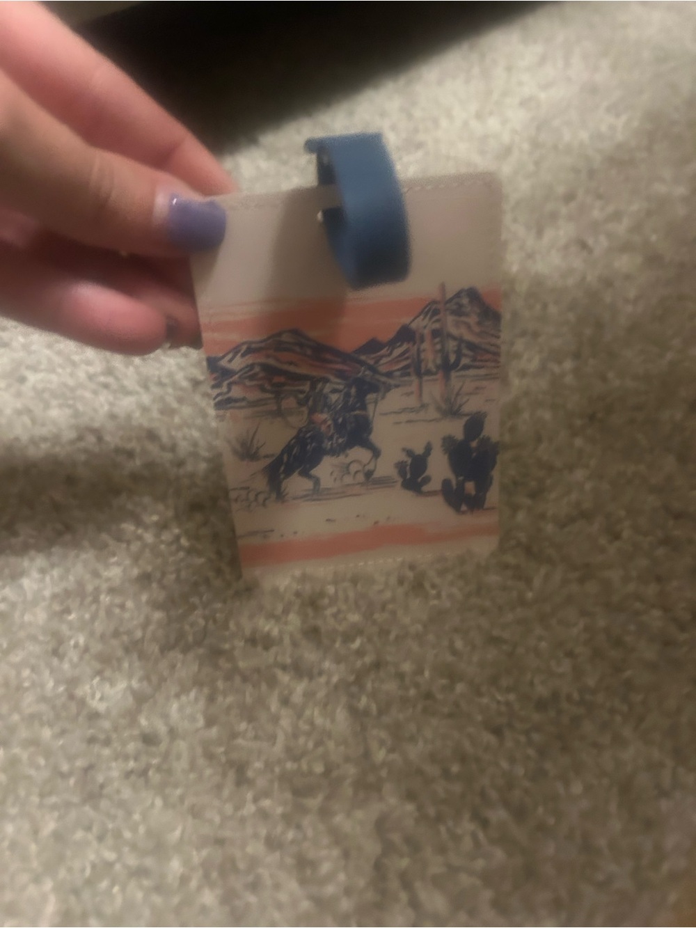 Western Rodeo Luggage Tag in Peach and Navy